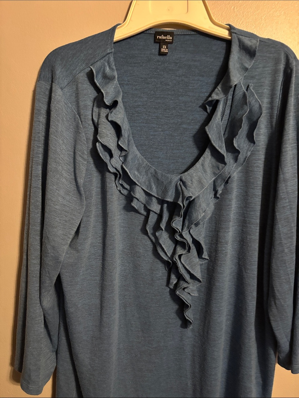 Rafaella Slate Blue teal Ruffle V-Neck Long Sleeve Top